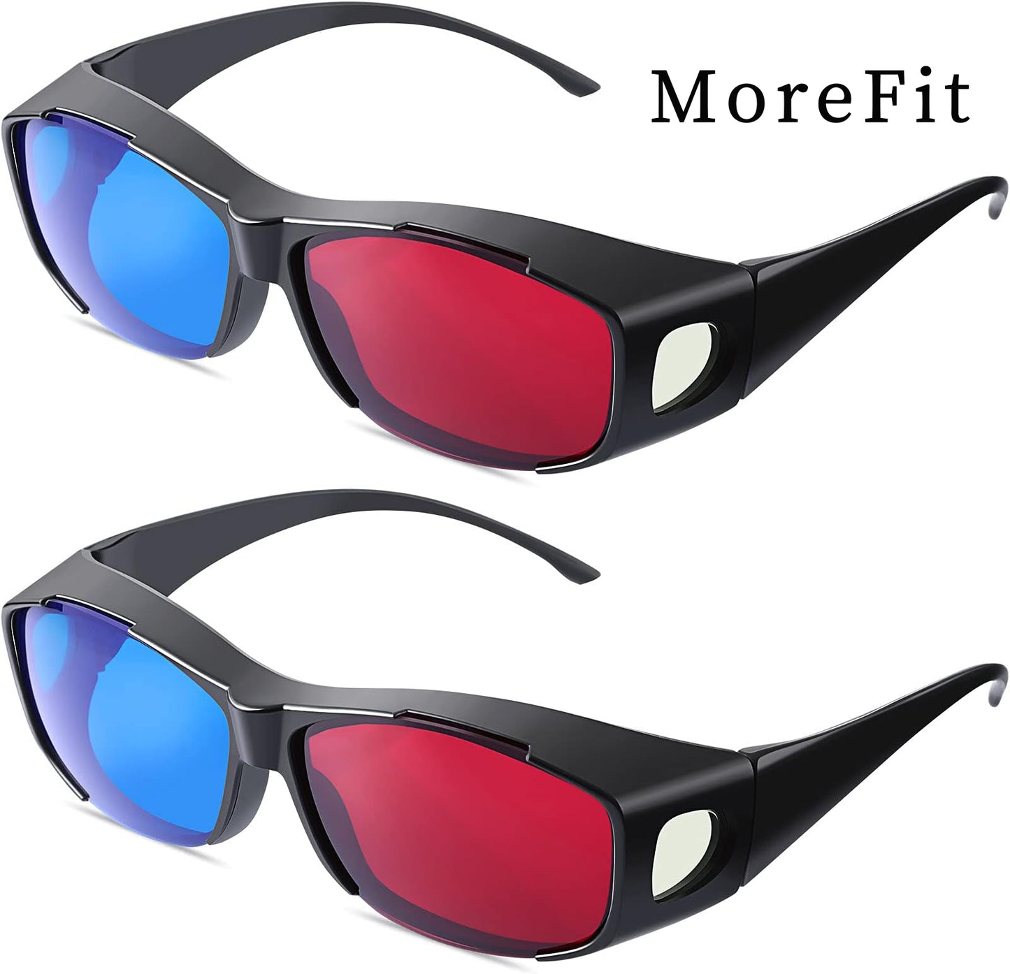 MoreFit 2 Pieces 3D Movie Game Glasses 3D Red Blue Glasses for 3D Movies Games, 3D Viewing Glasses, Light Simple Design(Black)