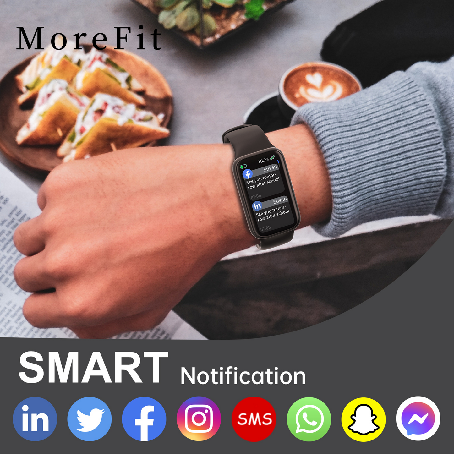 MoreFit Fitness Tracker with Heart Rate, Sleep Tracking, Blood Pressure and Blood Oxygen SpO2, 1.47" Touch Screen Activity Tracking IP77 Waterproof Smart Watch for Women Men