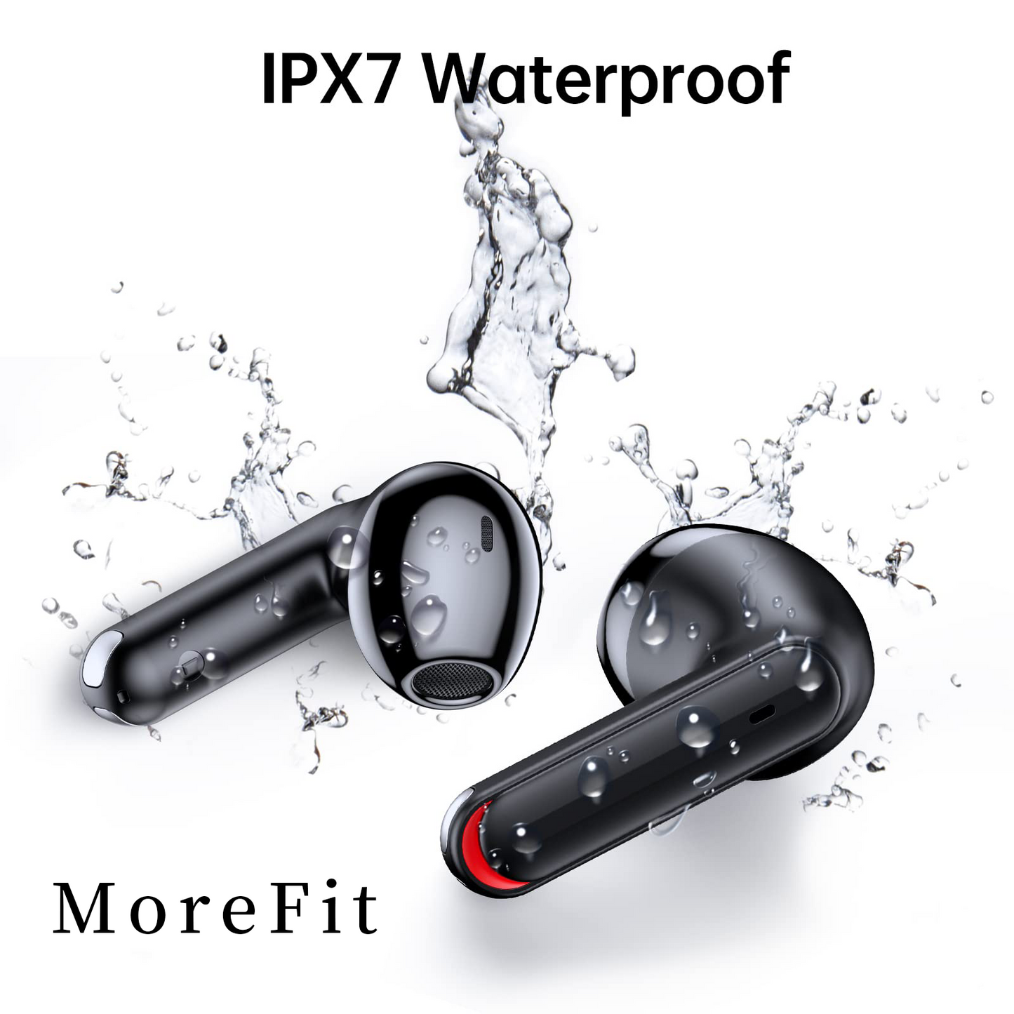 MoreFit Wireless Earbuds Bluetooth Headphones 60Hrs Playback Ear Buds IPX7 Waterproof Sports Earphones with Wireless Charging Case & LED Power Display Microphone Headset for Android Phone Laptop Black