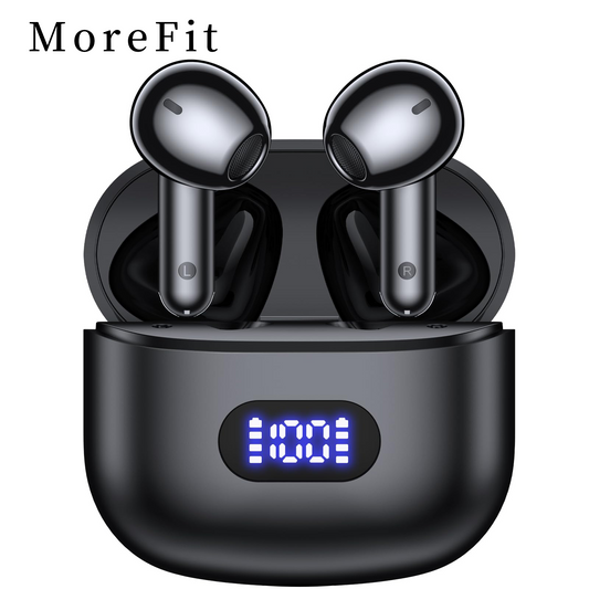 MoreFit Wireless Earbuds Bluetooth Headphones 60Hrs Playback Ear Buds IPX7 Waterproof Sports Earphones with Wireless Charging Case & LED Power Display Microphone Headset for Android Phone Laptop Black