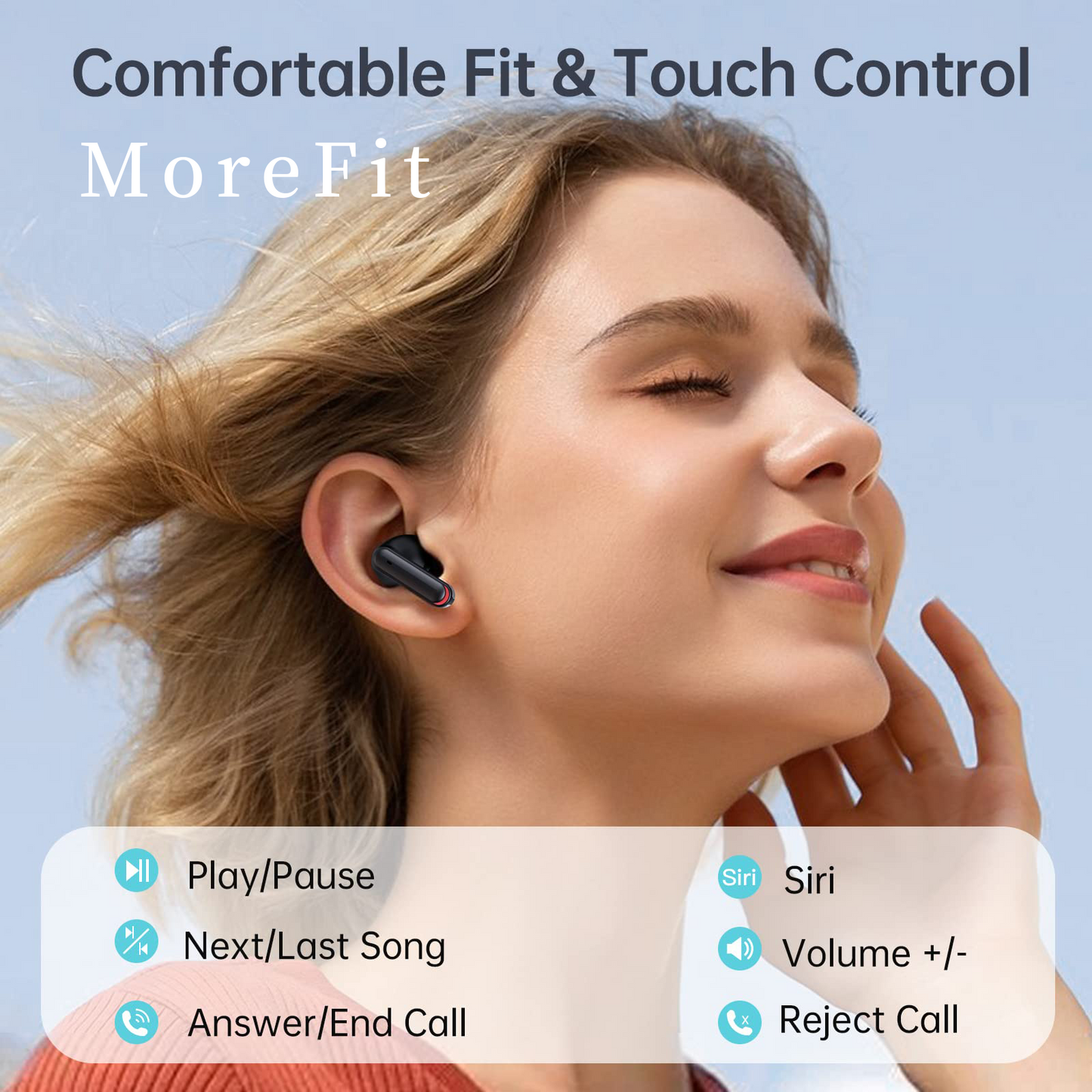 MoreFit Wireless Earbuds Bluetooth Headphones 60Hrs Playback Ear Buds IPX7 Waterproof Sports Earphones with Wireless Charging Case & LED Power Display Microphone Headset for Android Phone Laptop Black