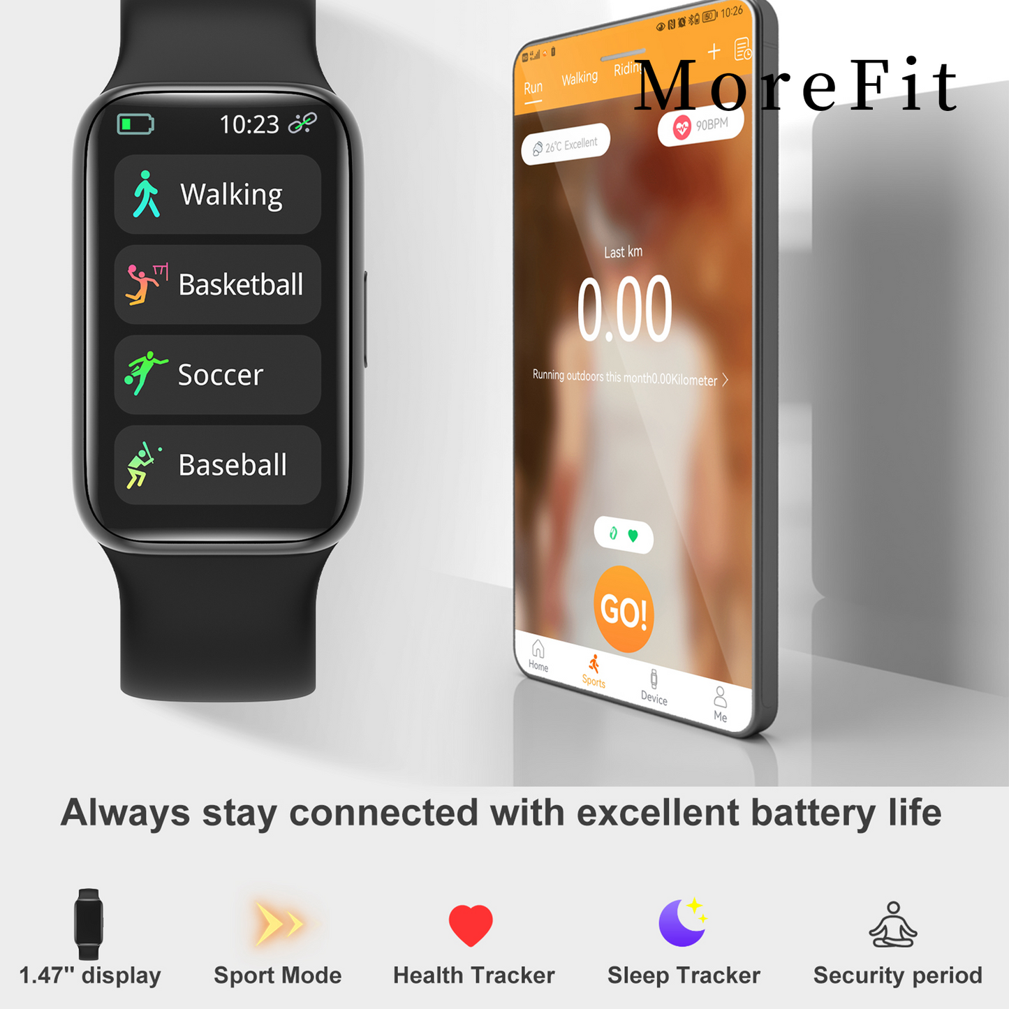 MoreFit Fitness Tracker with Heart Rate, Sleep Tracking, Blood Pressure and Blood Oxygen SpO2, 1.47" Touch Screen Activity Tracking IP77 Waterproof Smart Watch for Women Men