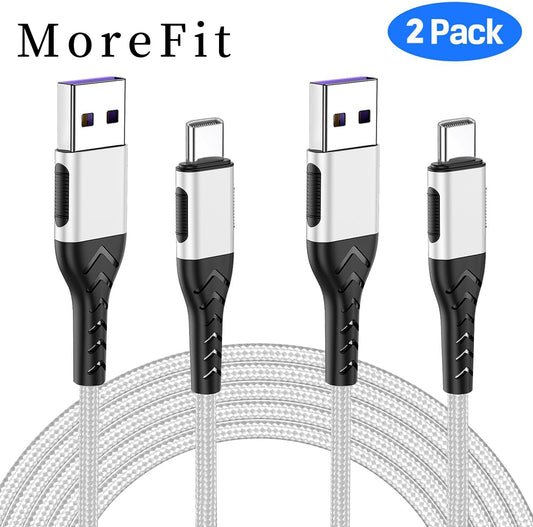 MoreFit Durcord USB C Cable, Upgarded 2Pack 10ft Fast USB Type C Charging Cable for Android/Phone/Pad/Laptop, Type C Charger Braided USB Cable Compatible withi Phone 15/Pro/Plus/Max/Sam.Sung-Silver